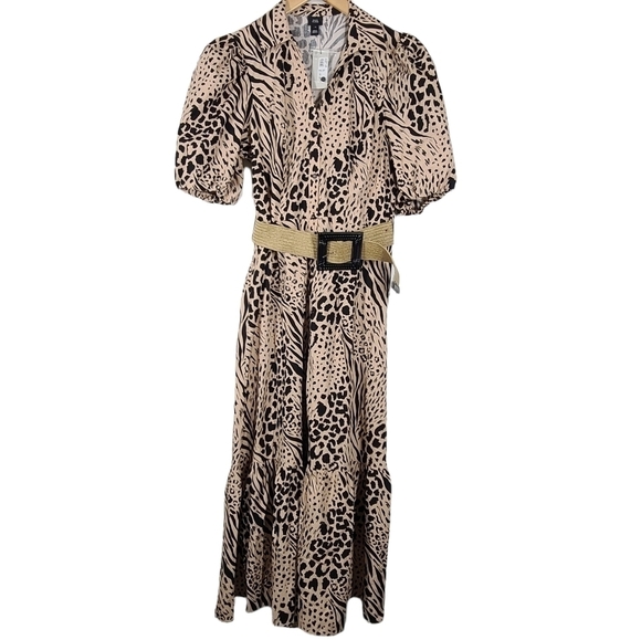 Nwt RIVER ISLAND Mixed Animal‎ Print Belted Cotton Shirtdress Sz 6 - Picture 5 of 9